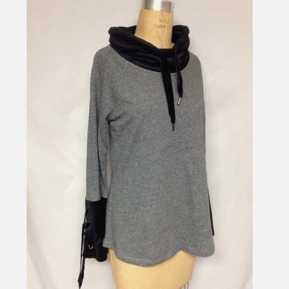 Calvin Klein Performance Cowl-Neck Tie-Sleeve Top PF8T3282 Grey/ Black S NWT $69 - Picture 4 of 5